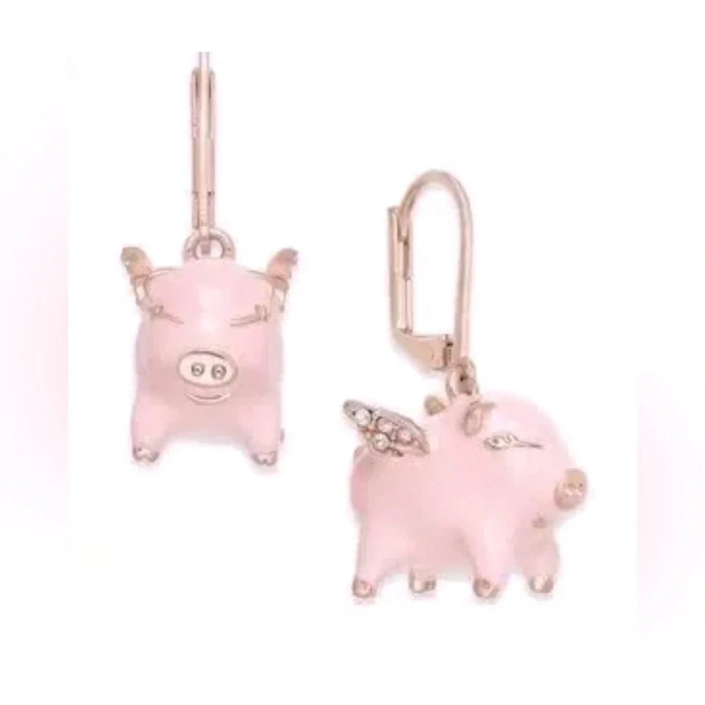 Spade Authentic Cute Fashion Drop Flying Pig Leverback Pink and Rose Gold